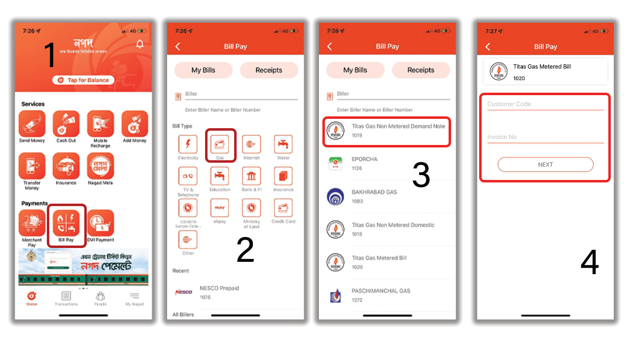 Metered Titas Gas Bill Payment By Nagad