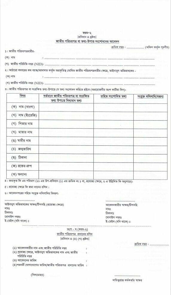 NID Photo Change Form Fill Up Process