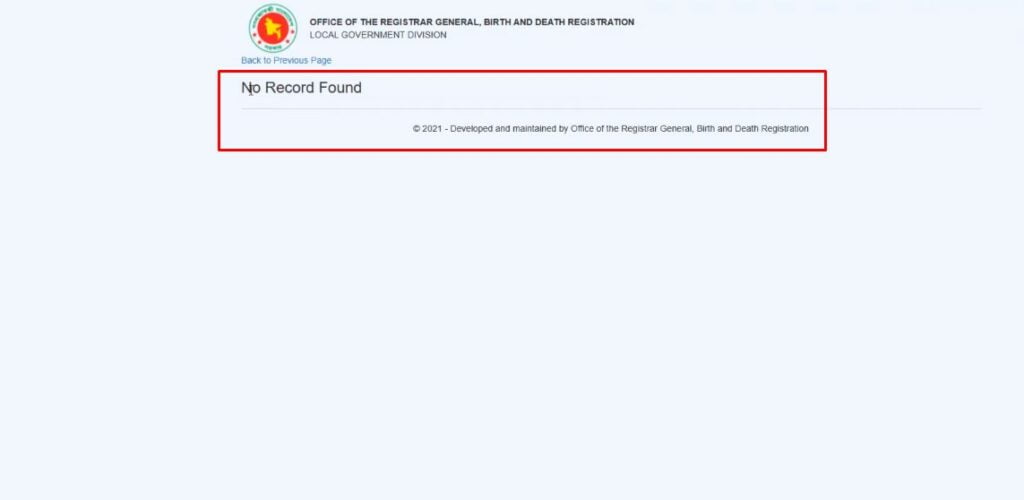 Birth Registration Data Not Found Online