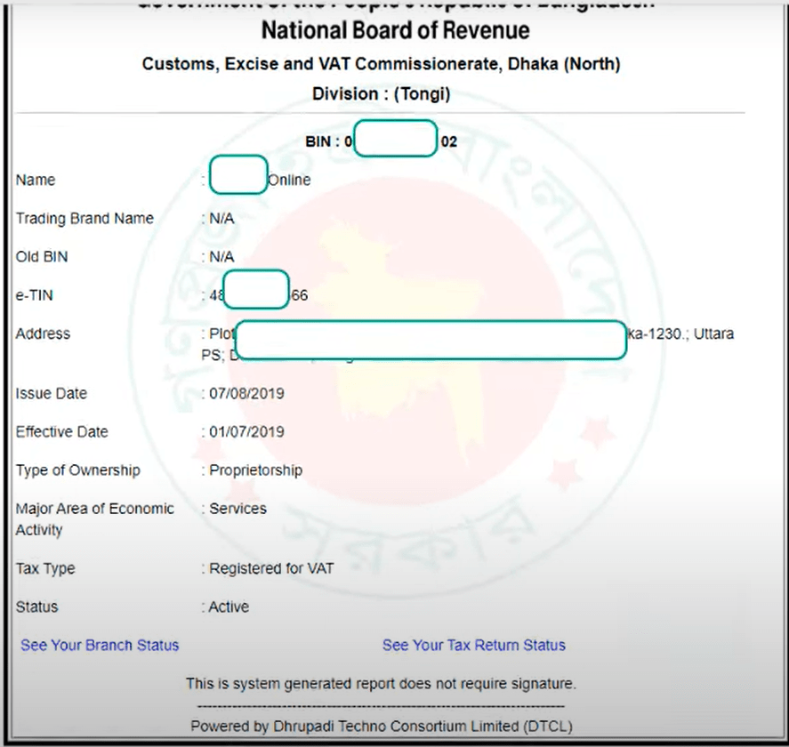 vat registration number check bd