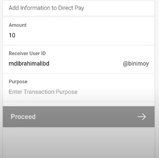 Money Transfer Through Binimoy Account
