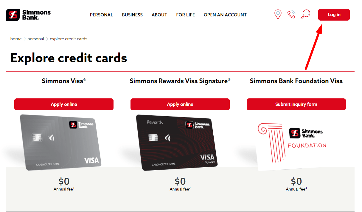 Simmons Credit Card Login Process