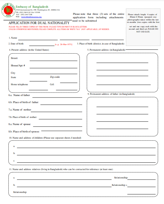 Application for Dual Nationality Bangladesh